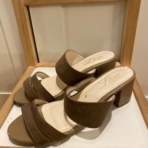 Suede Double Strap Heeled Sandal